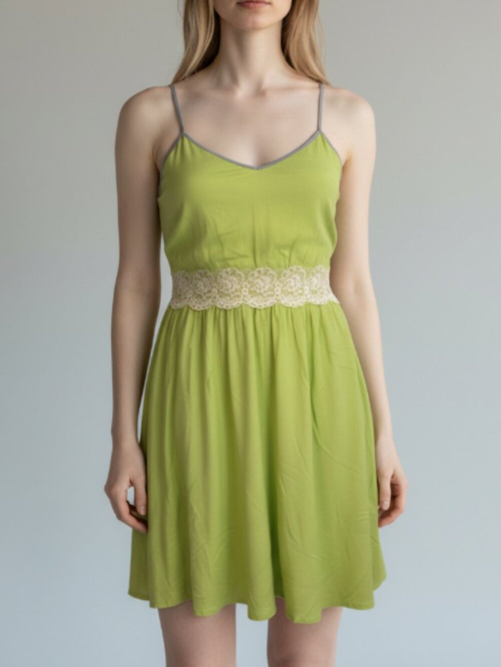Lucy & Co Women's Sundress lined Size Large (Eu 42) Neon green Cutout Lace waist